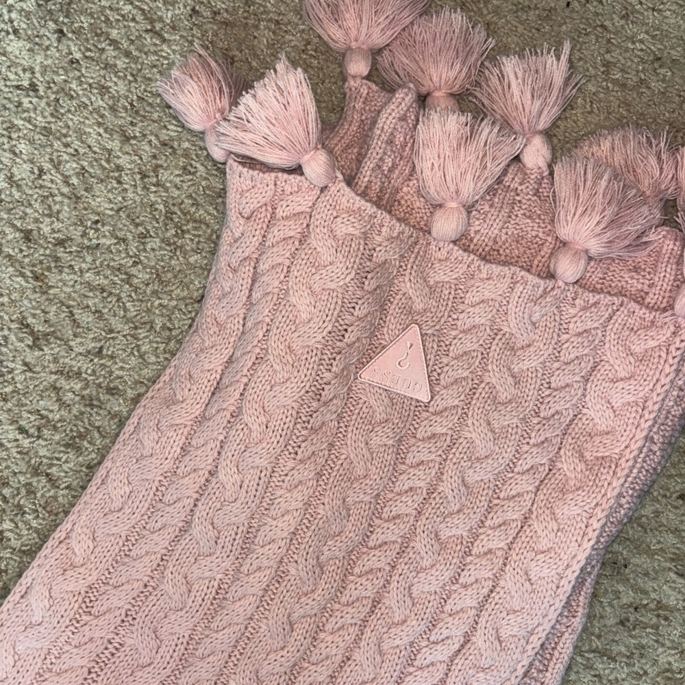 Guess Pink Cable Knit Scarf with Tassels
